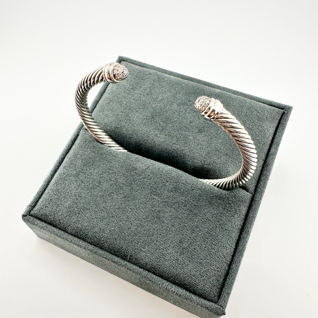 David Yurman Cable Classics Cuff Bracelet W/ Pav White Diamonds - 5mm - Medium
